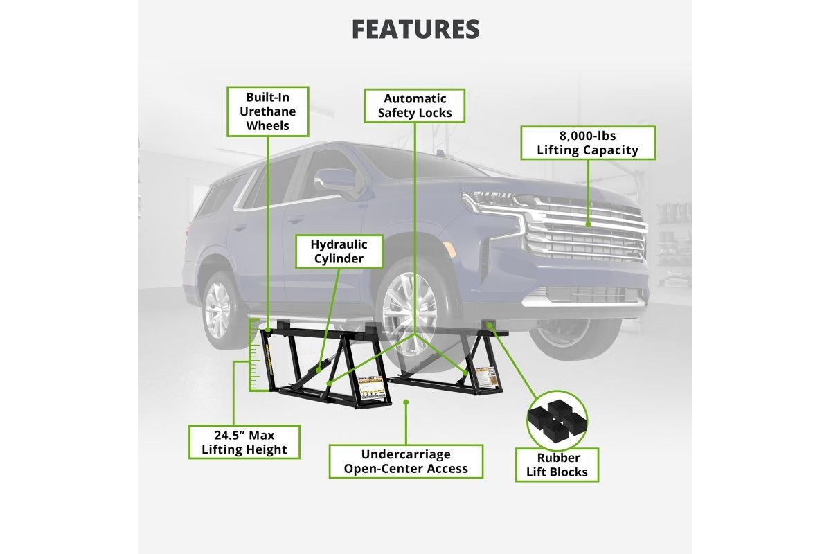 LiftAxis Port-8000HD Portable Car Lift - Isolated Profile White Background